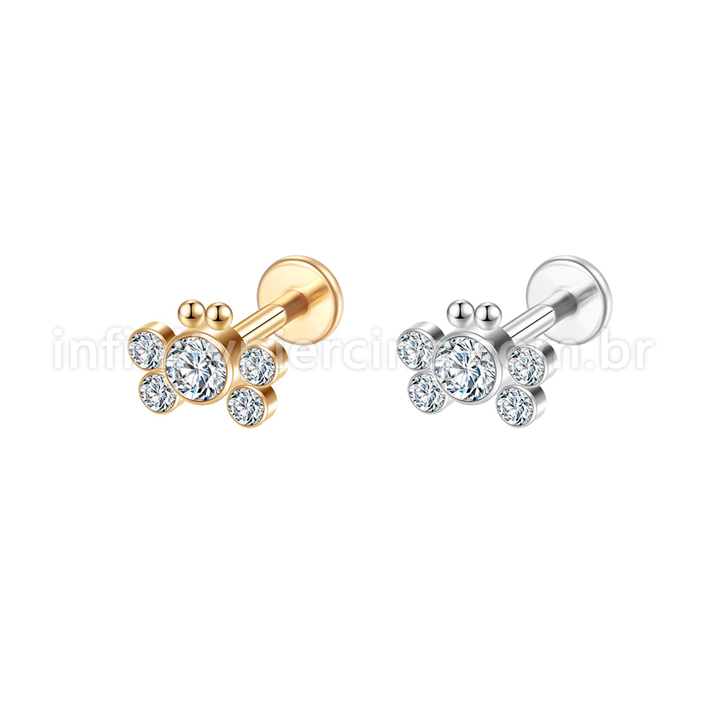 Piercing Labret Aço Cirúrgico Borboleta Zircônia Cravada